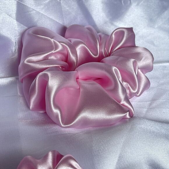 3 New Pink Satin Scrunchies Hair Tie XLarge, Large, Small Set - Picture 7 of 16